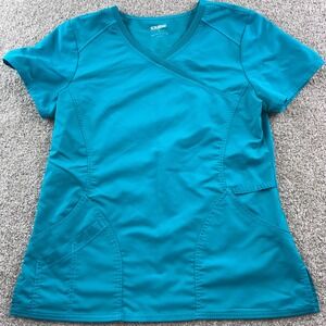 Scrubstar Teal Wrap Scrub Top‎ Womens Medium Medical Uniform Short Sleeve